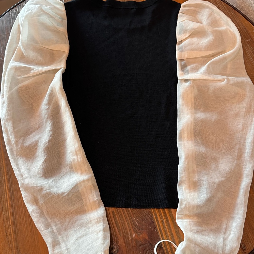 Elegant Zara Black and Cream Puff Sleeve Top